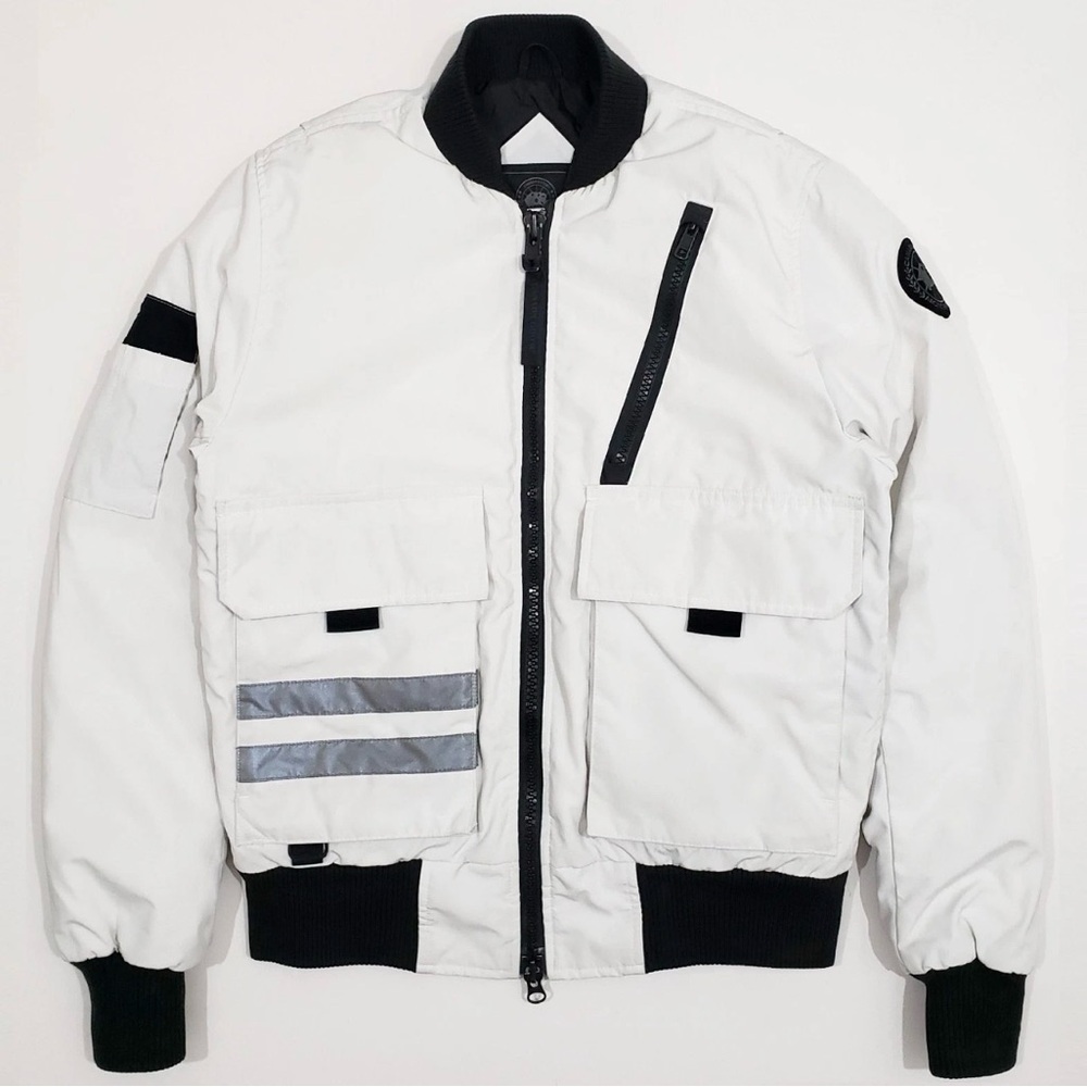 Canada Goose White Bomber Jacket with Black Trim